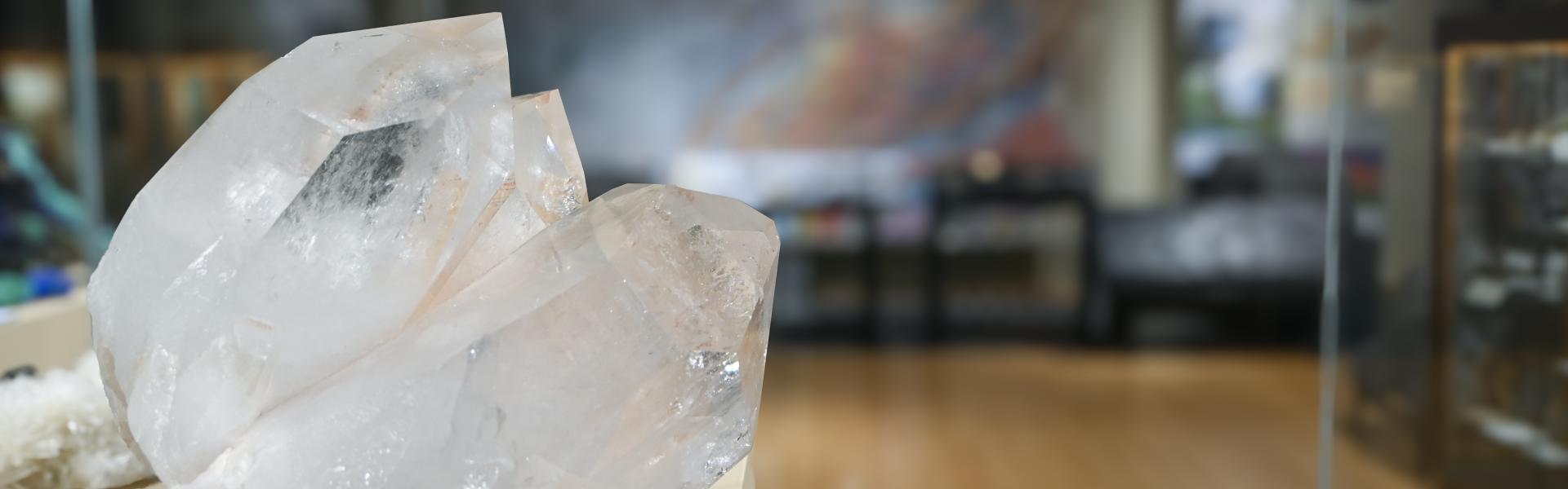 Quartz crystal on display in museum gallery