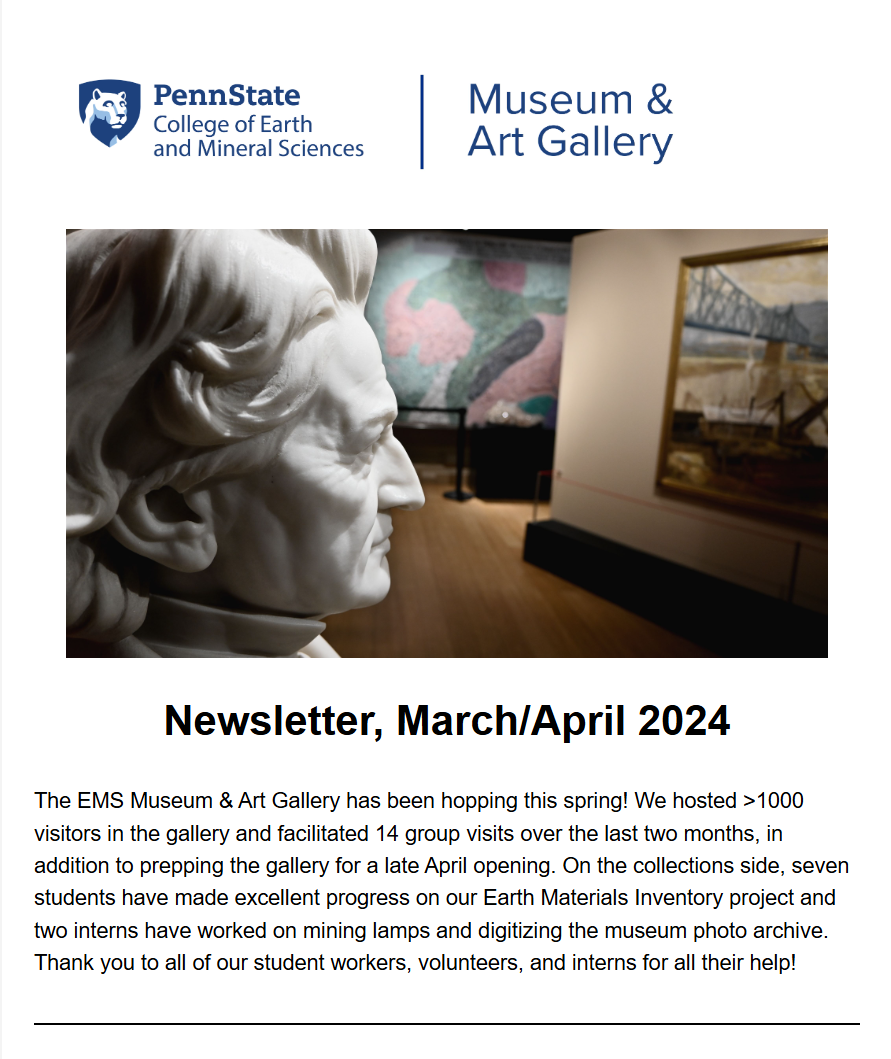 screenshot of museum newsletter